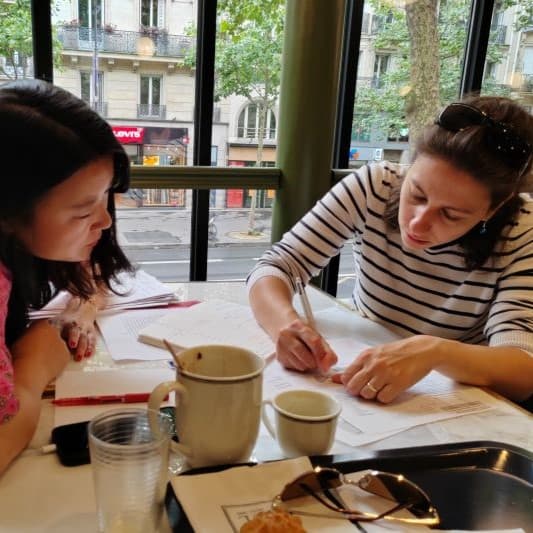 Students attending an in-person French lesson